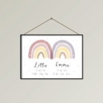 Poster Zwillinge personalisierbar „Regenbogen“  Rosa-Lila